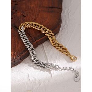 18K Gold Plated Two Toned Chain Bracelet 7”+1” extension